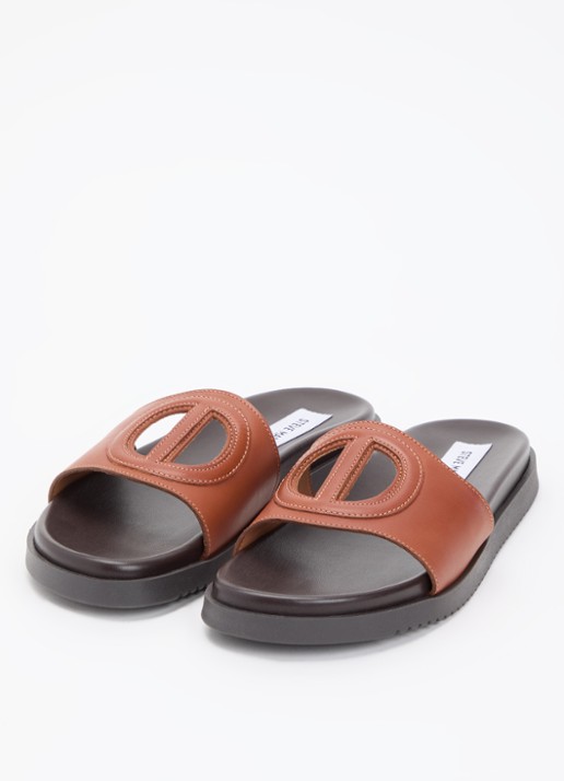 Steve Madden Dames Mayke slipper van leer in de kleur Cognac, maat: 41