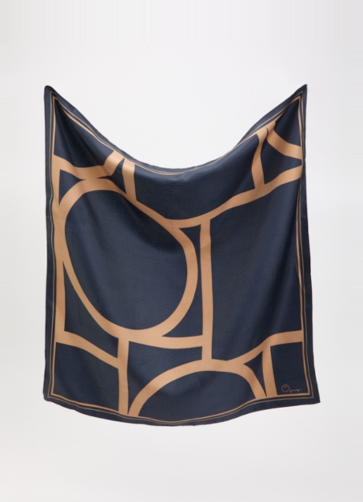 OPUS Dames Aditha sjaal met print 60 x 60 cm in de kleur Donkerblauw, maat: ONE SIZE