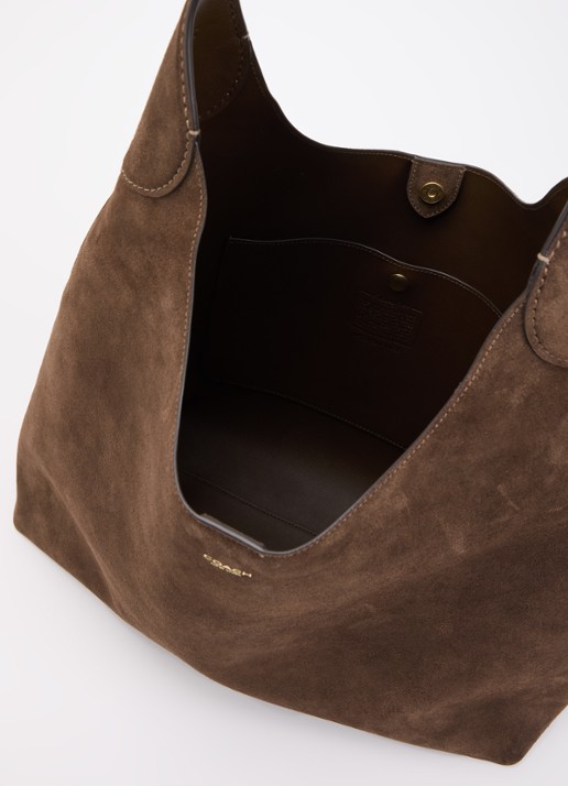 Coach Dames Brooklyn 39 schoudertas van suède met logo in de kleur Donkerbruin, maat: 1SZ
