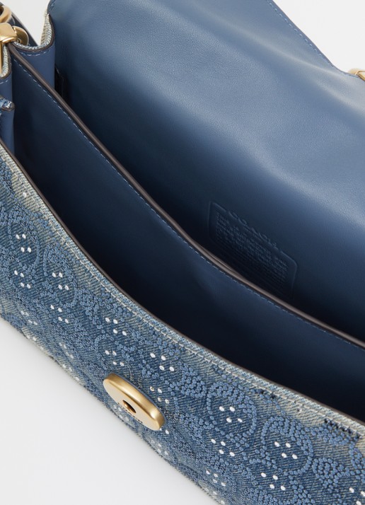 Coach Dames Soft Tabby 26 schoudertas van denim met strass in de kleur Blauw, maat: 1SZ