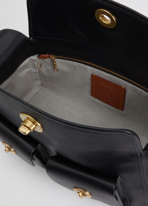 Coach Dames Turnlock Haversack schoudertas van kalfsleer met verstelbare schouderriem in de kleur Zwart, maat: 1SZ