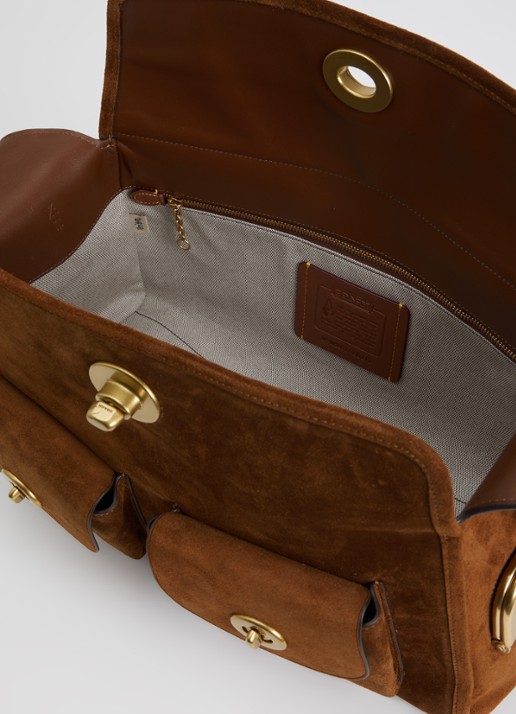 Coach Dames Turnlock Haversack crossbodytas van kalfssuède in de kleur Cognac, maat: 1SZ