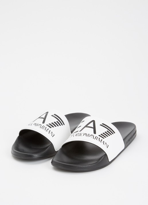 Armani Heren Slipper met logo in de kleur Gebroken wit