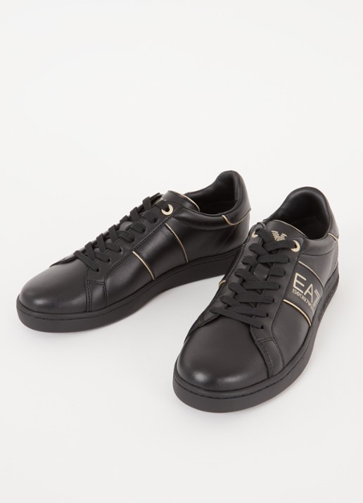 Armani Heren Sneaker van leer met logo in de kleur Zwart