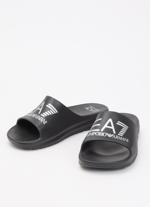 Armani Heren Slipper met logo in de kleur Zwart