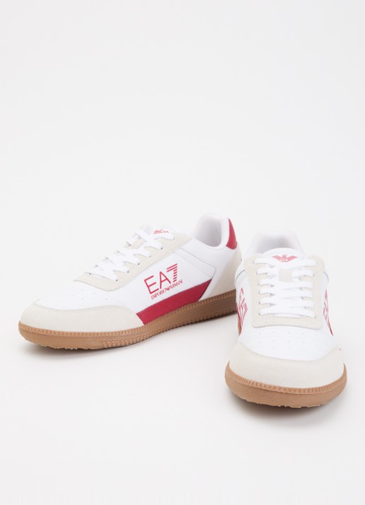 Armani Heren Sneaker van leer met suède details en logo in de kleur Donkerrood