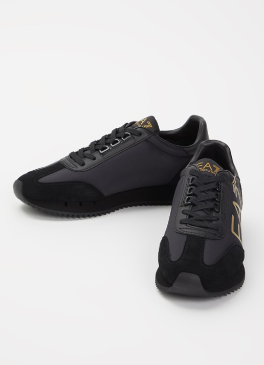 Armani Heren Sneaker met logo en suède details in de kleur Zwart