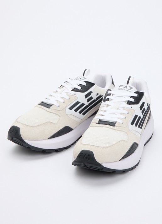 Armani Heren Sneaker van suède met details van mesh in de kleur Gebroken wit