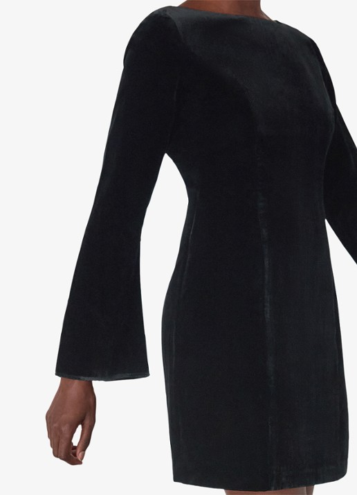 Whistles Dames Mini jurk van fluweel met trompetmouw in de kleur Zwart