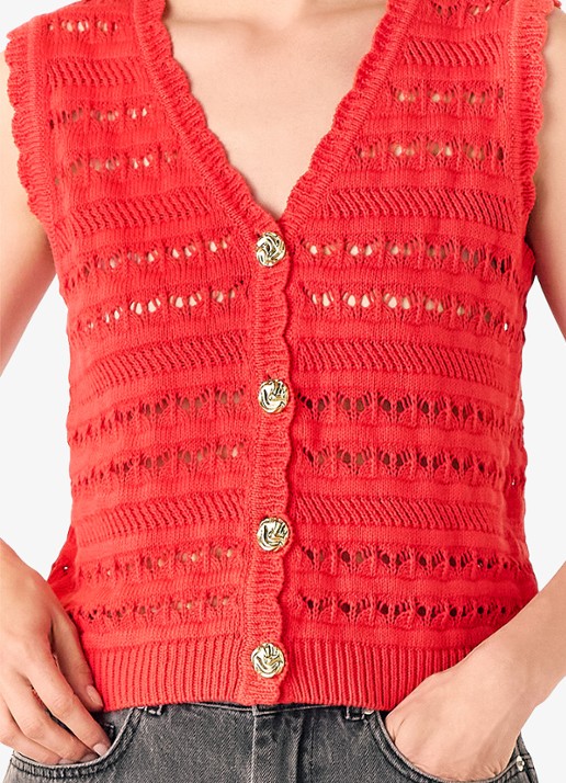 Whistles Dames Fijngebreide top met opengewerkt dessin in de kleur Steenrood