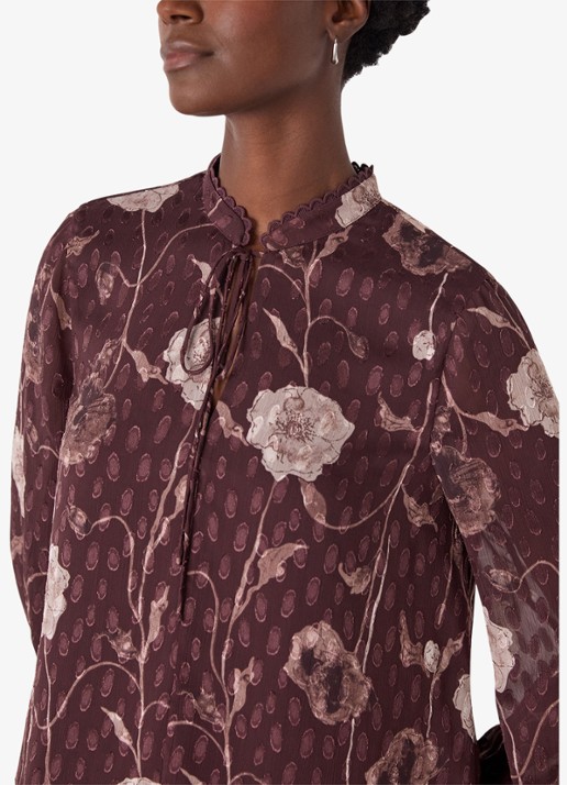 Whistles Dames Dobby blouse met bloemenprint in de kleur Bordeauxrood