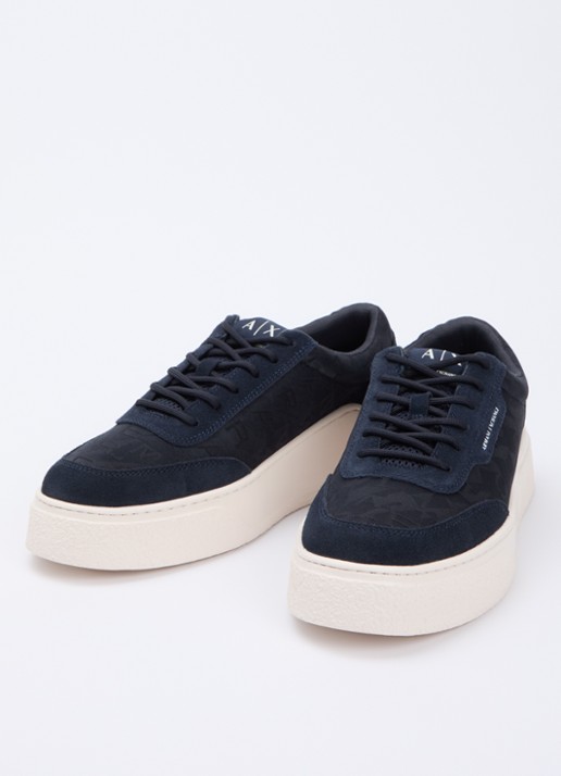 Armani Heren Sneaker met logoprint en details van suède in de kleur Donkerblauw