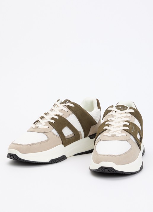 Mallet Heren Marquess sneaker van mesh met suède details in de kleur Khaki, maat: 46