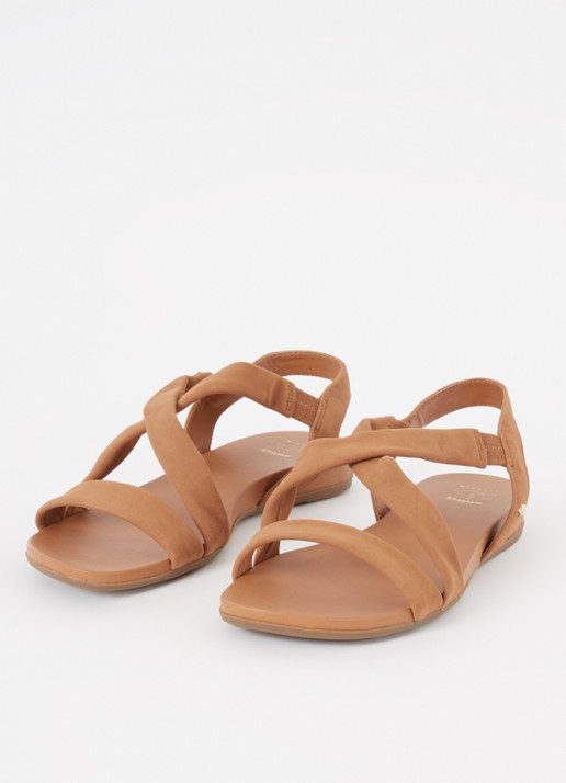 Dune London Dames Wide Fit Landies sandaal van leer in de kleur Camel
