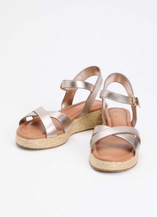 Dune London Dames Wide Fit Littleton sleehak van leer met metallic finish in de kleur Taupe