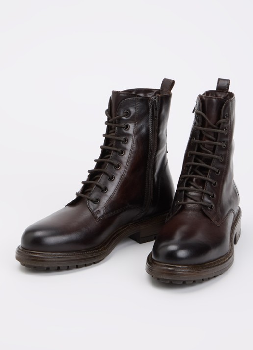 Dune London Dames Patley biker boot van leer in de kleur Bruin