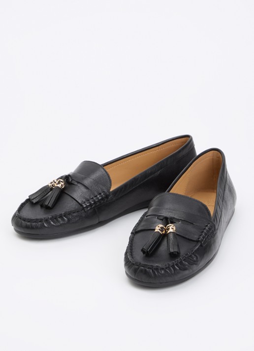 Dune London Dames Geen mocassin van leer met franjes in de kleur Zwart