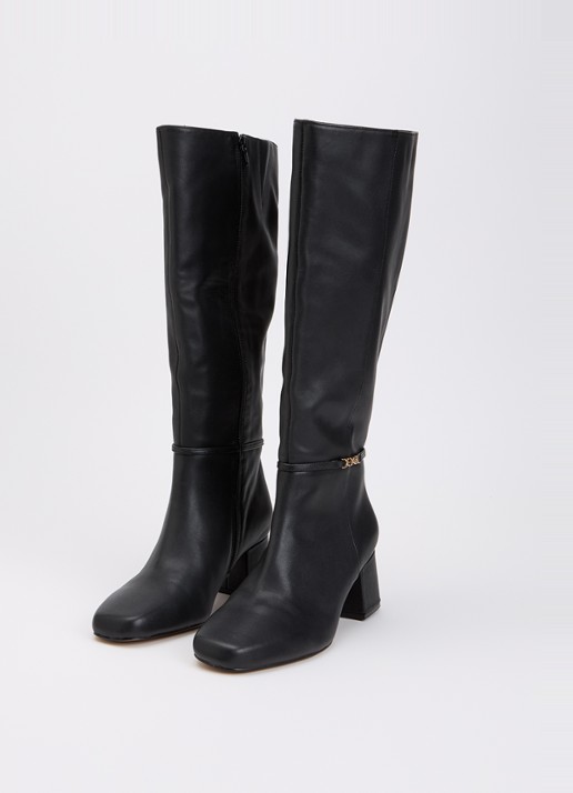 Dune London Dames Wide Fit Sanna laars van leer in de kleur Zwart