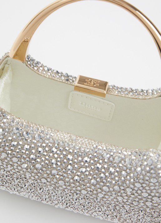 Dune London Dames Beamings clutch met strass en afneembare schouderriem in de kleur Zilver