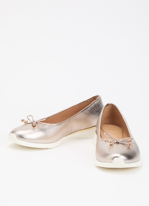 Dune London Dames Highline ballerina van leer met metallic finish in de kleur Roségoud