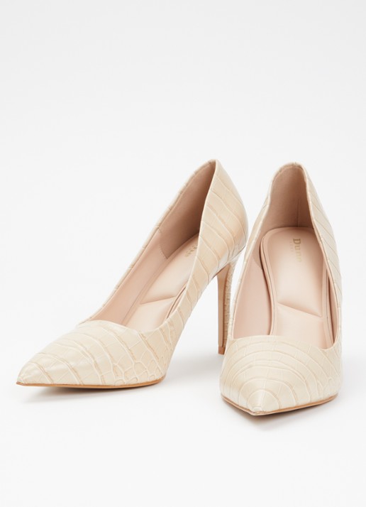 Dune London Dames Assured pump van leer met crocostructuur in de kleur Beige
