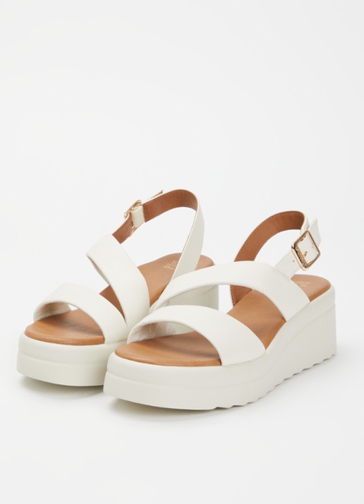 Dune London Dames Karing sandalette van leer in de kleur Gebroken wit
