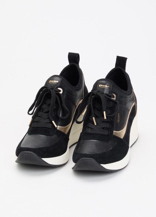 Dune London Dames Elarah sneakerwedge van leer in de kleur Zwart