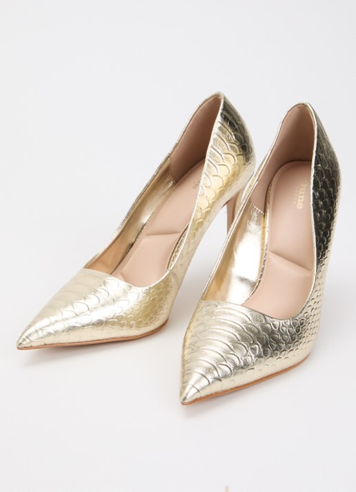 Dune London Dames Assured pump van leer met crocostructuur in de kleur Goud