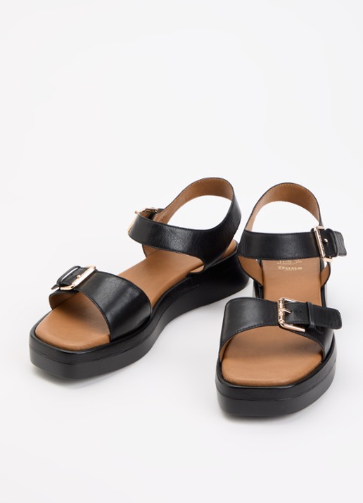 Dune London Dames Wide Fit Licia sandaal van leer in de kleur Zwart