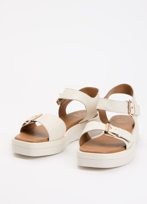 Dune London Dames Wide Fit Licia sandaal van leer in de kleur Gebroken wit
