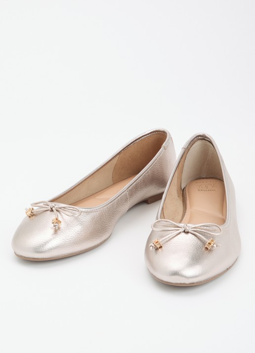 Dune London Dames Wide Fit Hallo ballerina met strikdetail in de kleur Zilver