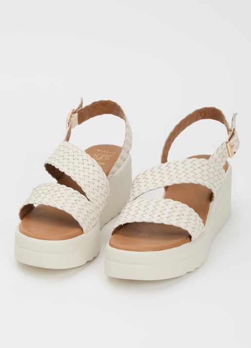 Dune London Dames Wide Fit Kerbie sleehak van leer met gevlochten details in de kleur Wit
