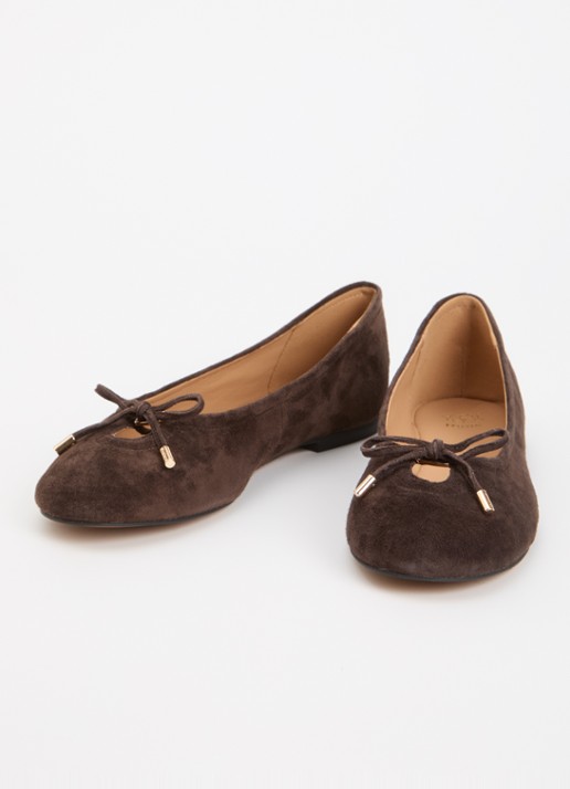 Dune London Dames Hali ballerina van leer met strikdetail in de kleur Bruin
