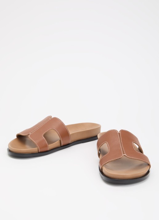 Dune London Dames Loupas slipper van leer in de kleur Bruin