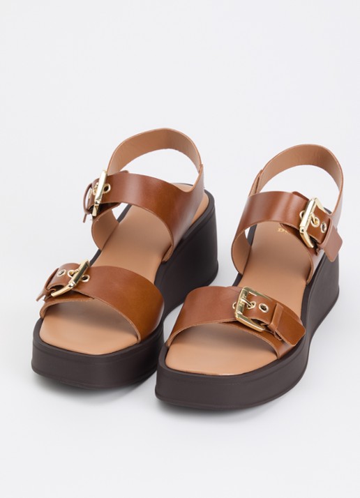 Dune London Dames Karola sleehak van leer in de kleur Cognac