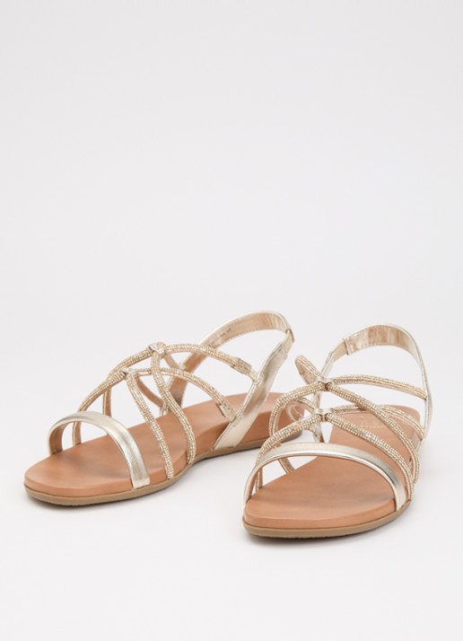 Dune London Dames Wide Fit Lyrically sandaal van leer met strass in de kleur Goud