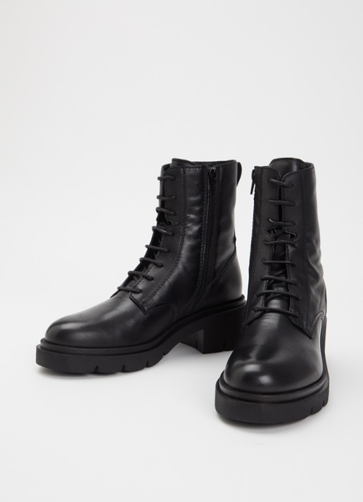 Dune London Dames Pion bikerboot van leer in de kleur Zwart