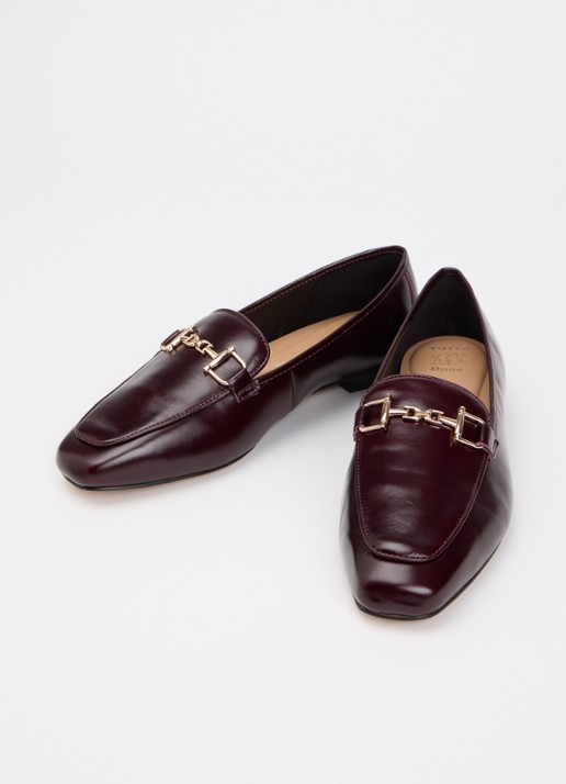 Dune London Dames Wide Fit Grained loafer van leer in de kleur Bordeauxrood