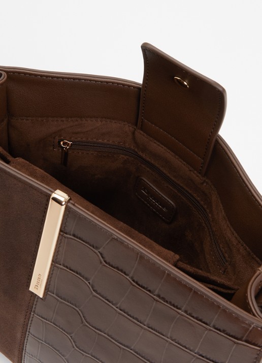 Dune London Dames Destined Medium handtas van leer met crocostructuur en details van suède in de kleur Chocoladebruin