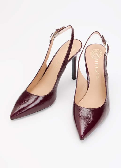 Unisa Dames Terza slingback van leer met lakfinish in de kleur Bordeauxrood, maat: 36