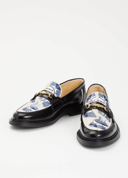 Filling Pieces Heren Broken Plate loafer van leer met borduring in de kleur Zwart, maat: 45