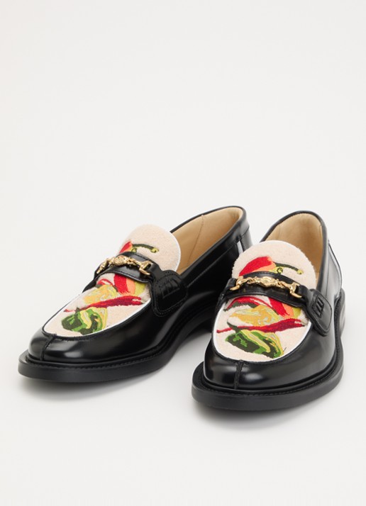 Filling Pieces Heren Pepper loafer van leer met borduring in de kleur Zwart, maat: 45