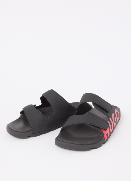 HUGO Heren Evander slipper met logo in de kleur Black-001 / Zwart
