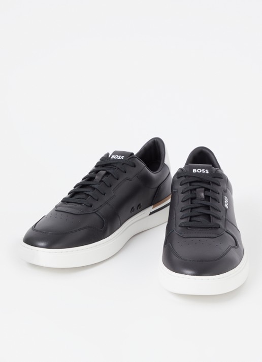 BOSS Heren Clint sneaker van leer met logo in de kleur Zwart