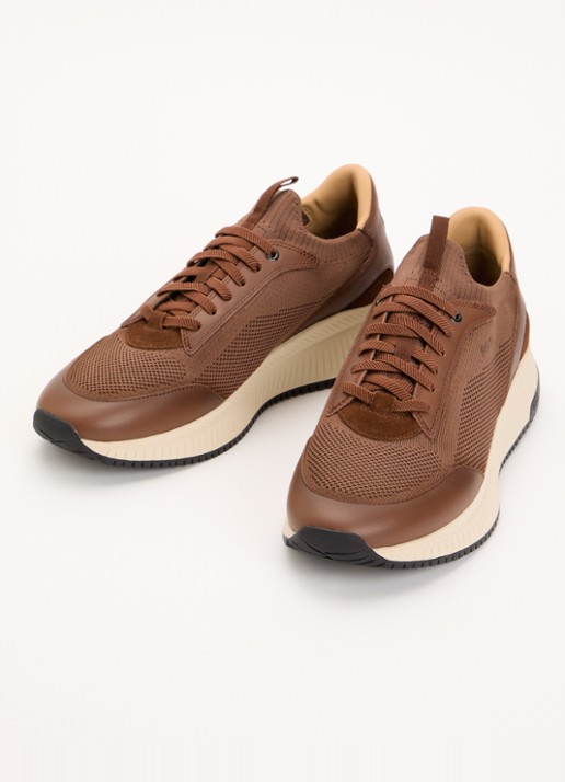 BOSS Heren Sneaker met gebreid bovenwerk in de kleur Bruin
