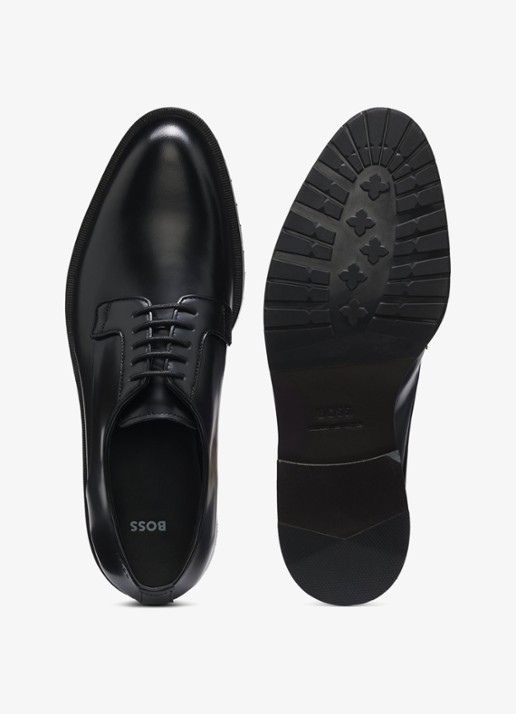 BOSS Heren Derbyschoenen van brush-off leer met logo in reliëf in de kleur Zwart