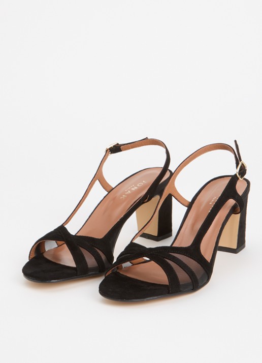 Jonak Dames Vahine sandalette van geitensuède met mesh details in de kleur Zwart