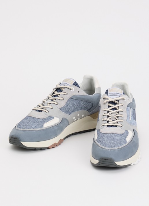 Floris van Bommel Heren De Treener sneaker met details van suède in de kleur Lichtblauw, maat: 42