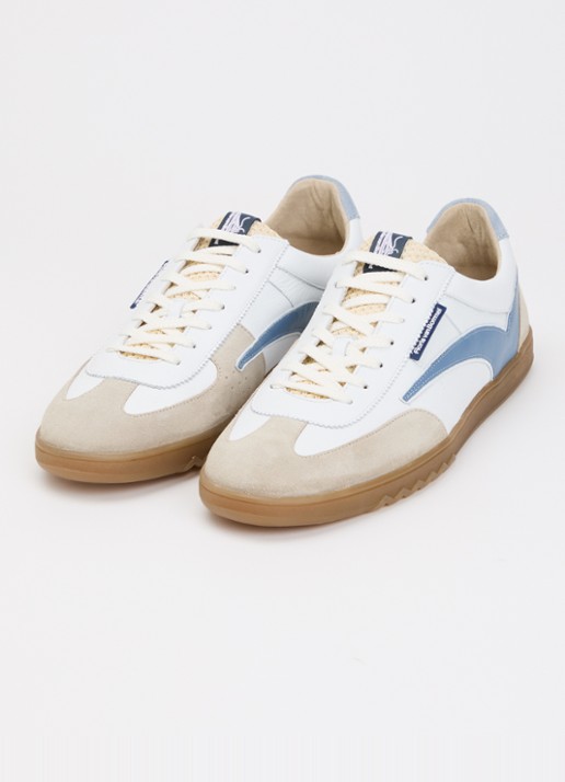 Floris van Bommel Heren De Zaler 01.18 sneaker van leer met suède details in de kleur Staalblauw, maat: 45,3