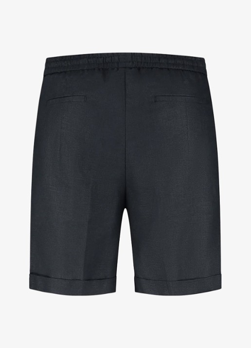 Aurélien Heren Straight fit korte broek van linnen met steekzakken in de kleur Navy-410